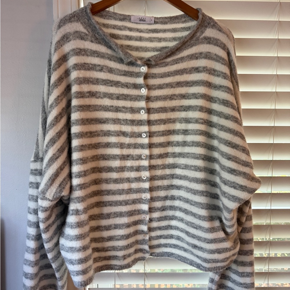 TALULAH Isla cardigan - grey and white striped